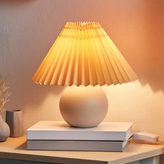Matte Ceramic Globe Table Lamp with Pleated Shade