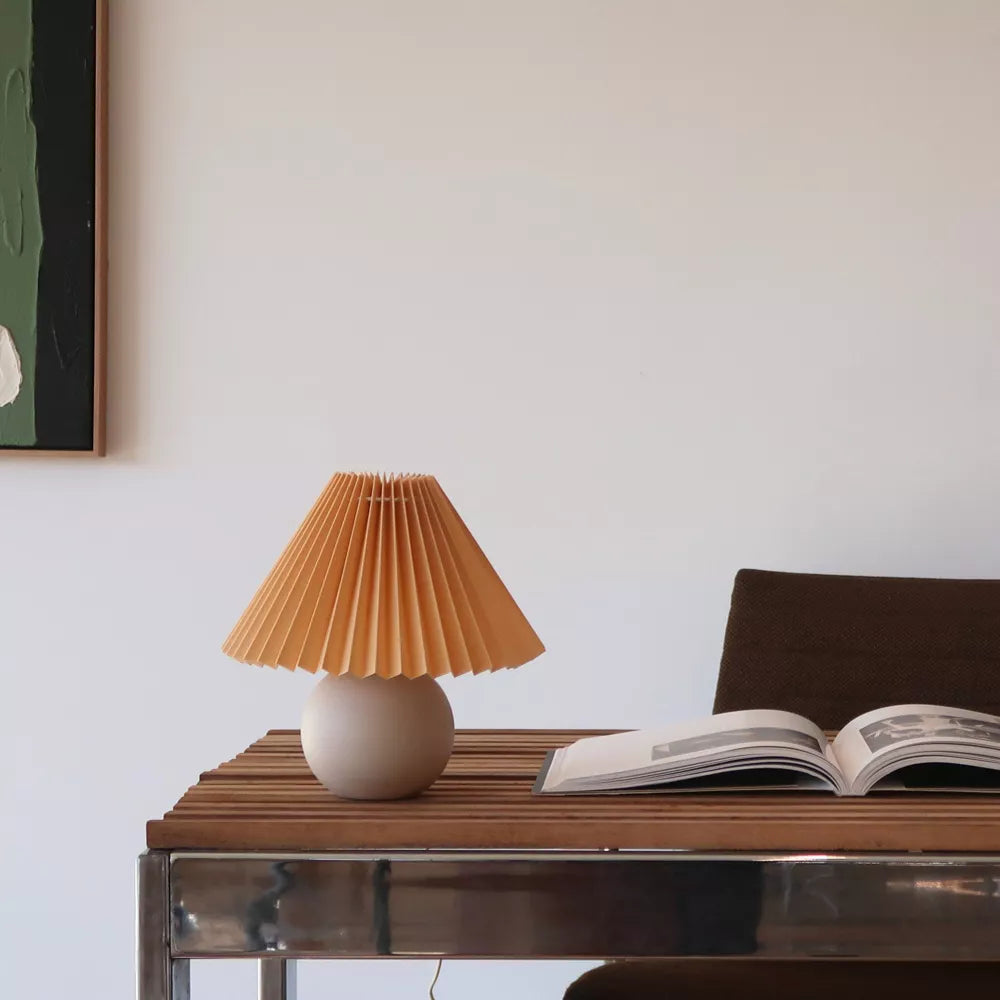 Matte Ceramic Globe Table Lamp with Pleated Shade