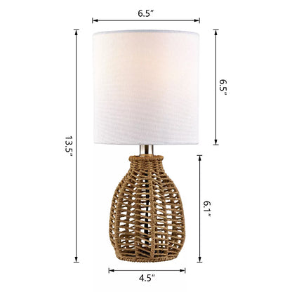 Hand‑Woven Rattan Table Lamp with Fabric Shade