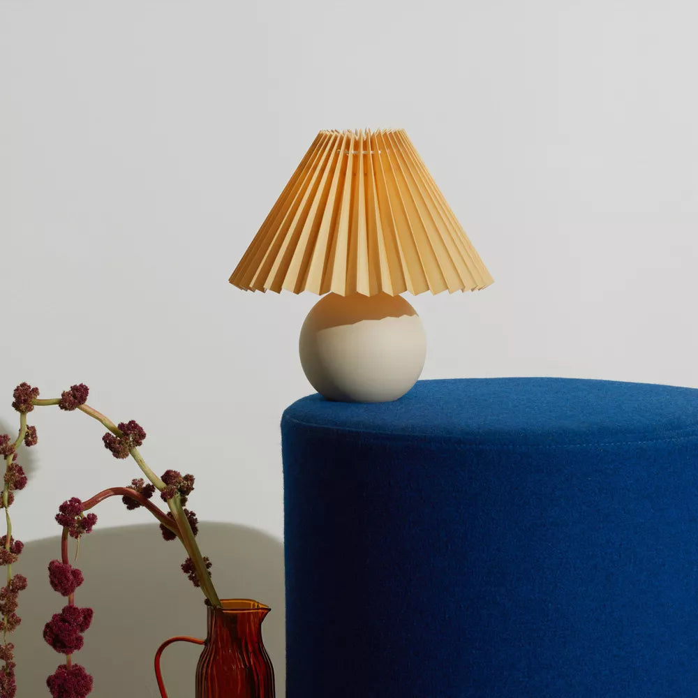 Matte Ceramic Globe Table Lamp with Pleated Shade