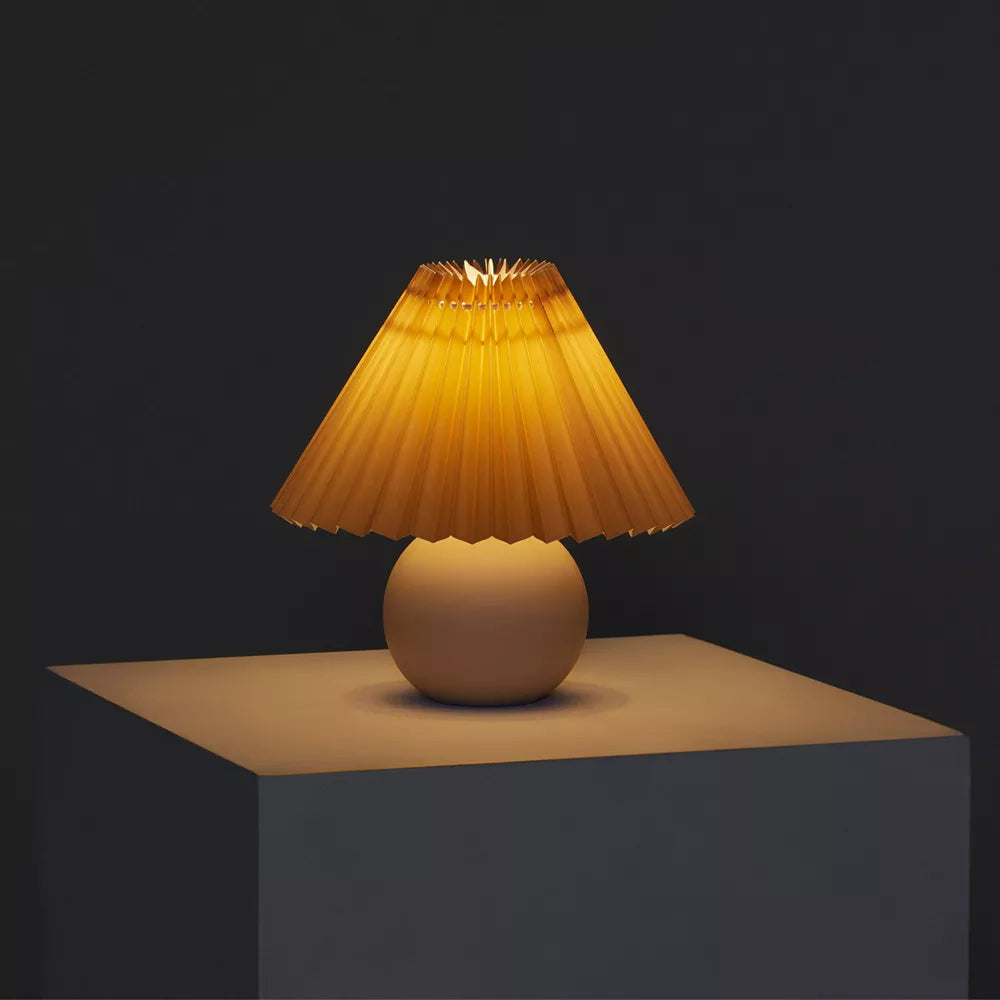Matte Ceramic Globe Table Lamp with Pleated Shade