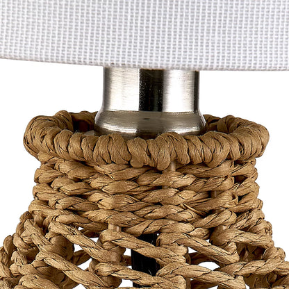 Hand‑Woven Rattan Table Lamp with Fabric Shade