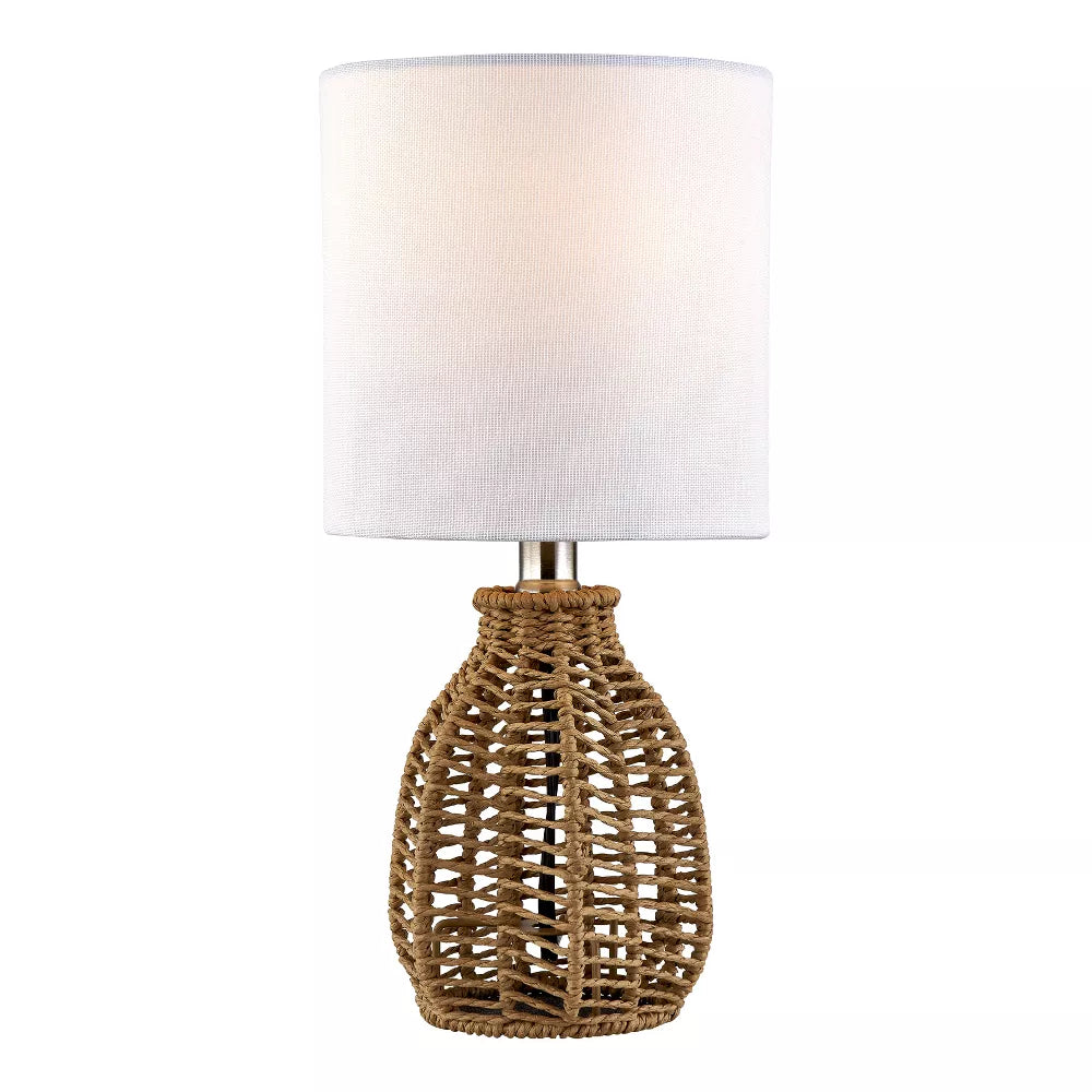 Hand‑Woven Rattan Table Lamp with Fabric Shade