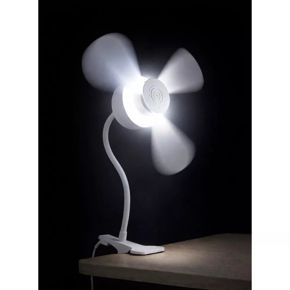 2‑In‑1 Clip‑On Fan with LED Light & Flexible Gooseneck
